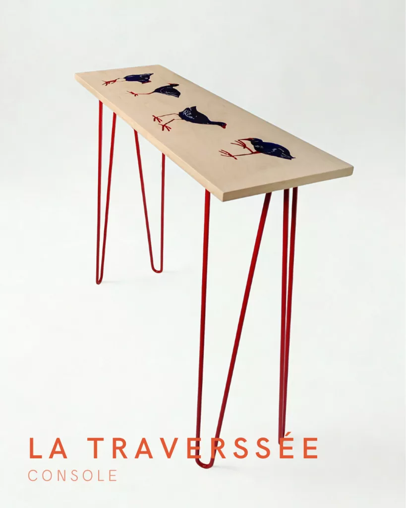 La traversée, consol en bois et plexiglass réalisé à la main à Bruxelles par Atelier POPI